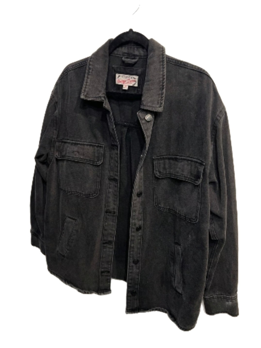 Stoosh Vintage Washed Black Denim Overshirt Shacket Jacket Sz L